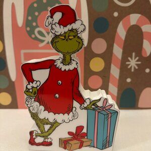 Grinch Wooden Block Table Decor Dr. Seuss The Grinch w/Presents NWT Clear Coat